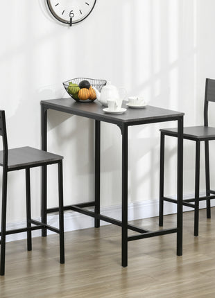 3 Piece Bar Table and Chairs, Industrial Dining Table Set for 2, Counter Height Kitchen Table with Bar stools, Breakfast Table Set for 2 for Small Space, Gray