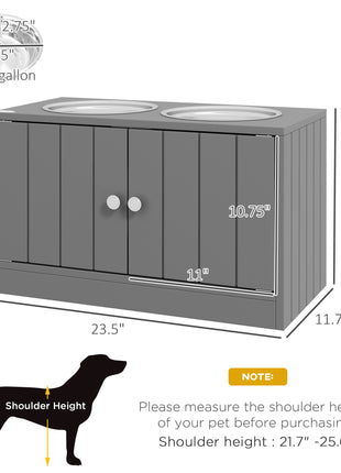 Elevated Dog Bowls with Storage Cabinet Containing Large 44L Capacity, Gray