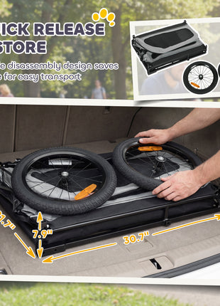 Dog Bike Trailer for Small & Medium Dogs, Universal Bicycle Coupler, Flip-Down Ramp Tailgate, Gray