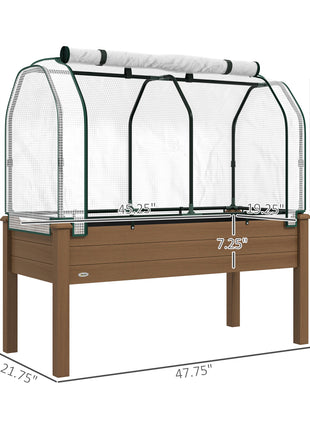Raised Garden Bed with PE Greenhouse Cover Outdoor Planter Box for Herbs and Vegetables, 48 x 22 x 46 inch, Brown