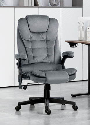 6 Point Executive Office Chair with Heat, Velvet High Back Vibrating Massage Office Chair, Dark Gray