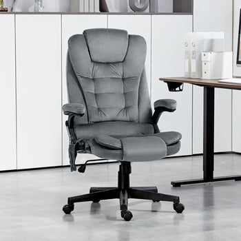 6 Point Executive Office Chair with Heat, Velvet High Back Vibrating Massage Office Chair, Dark Gray