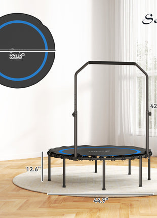 45" Rebounder Trampoline for Adults, Foldable Mini Trampoline with Adjustable Handle Bar for Indoor Outdoor, Blue