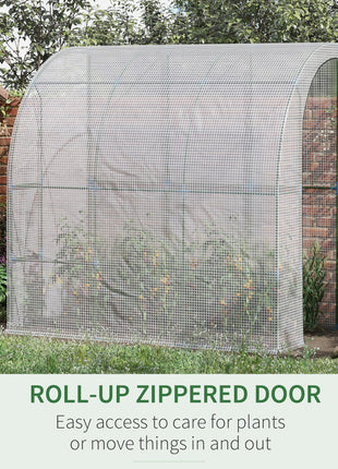 7' x 4' x 7' Outdoor Lean to Greenhouse, Walk-In Green House Plant Nursery with Roll-up Window, PE Cover, White