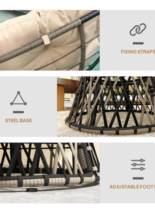 360° Swivel Outdoor Papasan Chair, 39" Overstuffed Circle Chair with Side Tray, Thick Cushion for Indoor Patio, Beige