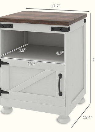 Side Table with Storage, End Table with Open Shelf, Cupboard and Wood Legs, Modern and Farmhouse Style, White