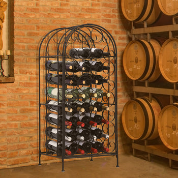 35 Bottle Wrought Iron  Rack Cabinet with Lock,  Black