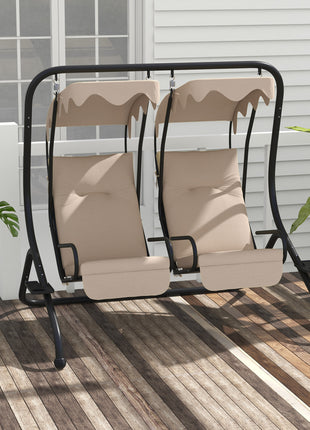 2-Seater Outdoor Porch Swing with Canopy, Patio Swing Chair for Garden, Poolside, Backyard, Beige
