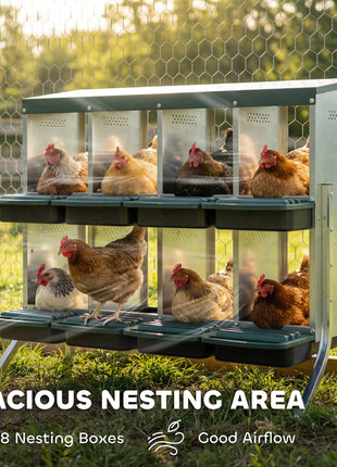 Chicken Nesting Boxes, 8 Compartment Metal Nesting Boxes for Chickens, Two-Tier Egg Laying Boxes with Vented Holes