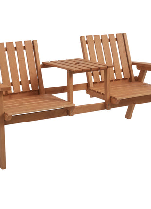 Patio Bench, Garden Bench with Middle Table and Umbrella Hole, Wooden Outdoor Bench for Patio, Porch, Poolside, Balcony, Orange