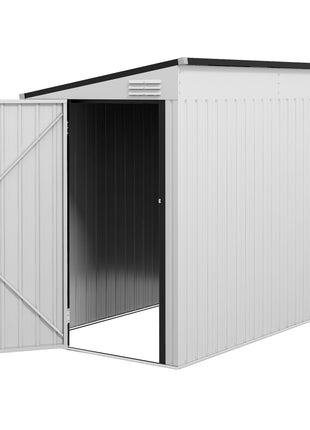 4' x 7.7' Lean to Garden Storage Shed, Outdoor Metal Tool House with Lockable Door Vents for Backyard Patio Lawn, White