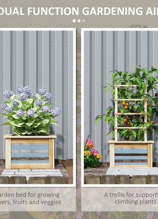 Wooden Raised Garden Bed with Trellis, Galvanized Planter Box Elevated Garden Bed for Garden, Patio, Natural Wood