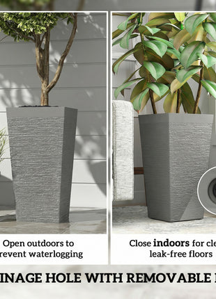 22.8 Inch Set of 3 Outdoor Planters with Stone Finish and Wheels, Stackable Tapered Planters with Drainage Hole, Gray