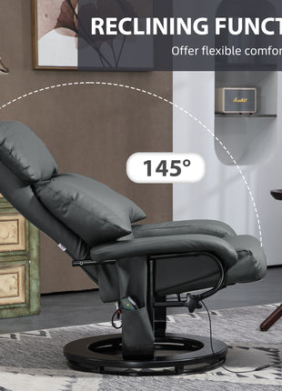 Swivel Recliner with Ottoman, Faux Leather Reclining Chair with Massage, Footstool Remote and Side Pocket, Gray