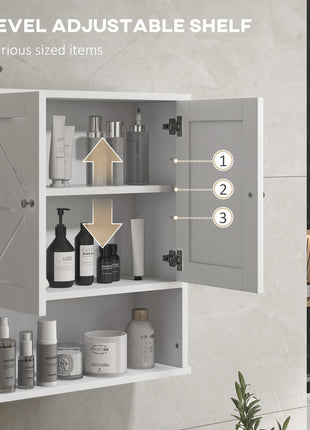 Farmhouse Bathroom Medicine Cabinet, Wall Cabinet with Barn Doors and Adjustable Shelf for Laundry Room, White