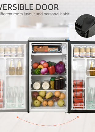 3.2 Cu.Ft Mini Fridge with Freezer, Compact Refrigerator with Adjustable Thermostat, Shelf and Single Reversible Door for Bedroom, Dorm, Home Office, Energy Efficient, Black