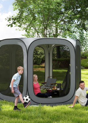 11 x 11ft Pop Up Screen Tent, UPF50+ Portable Camping Gazebo Screen House with Carry Bag, Dark Gray