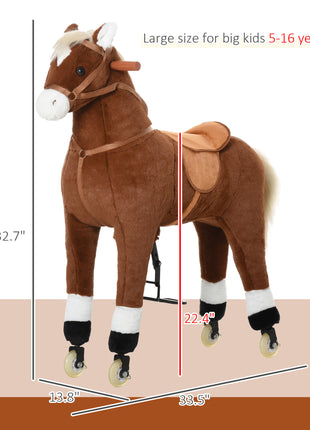 Kids Ride-on Walking Horse with Easy Rolling Wheels, Soft Huggable Body, & a Large Size for Kids 5-16 Years