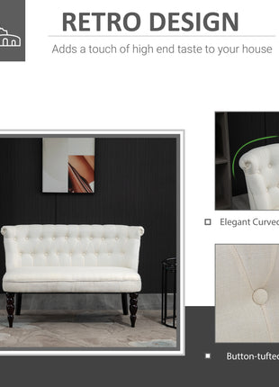Upholstered Armless Fabric Loveseat with Button Tufted Design for Living Room with Wood Legs, Cream White