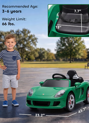 12V Kids Ride On Car, Licensed Porsche Carrera GT with Remote, Rear Suspension, Smooth Start for Ages 3-6, Green