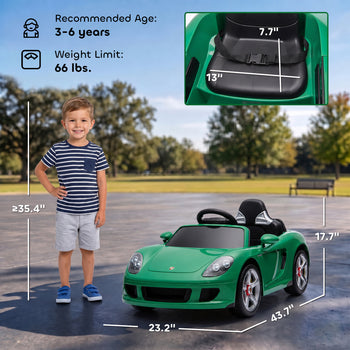 12V Kids Ride On Car, Licensed Porsche Carrera GT with Remote, Rear Suspension, Smooth Start for Ages 3-6, Green