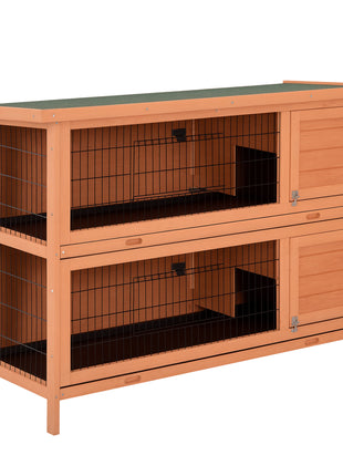 54" 2-Story Large Rabbit Hutch Bunny Cage Wooden Pet House Small Animal Habitat Lockable Doors, Tray, Roof, Orange