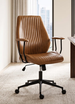 Leather Home Office Desk Chair, Vintage Computer Chair with Padded Arms, 360° Swivel, Adjustable Height, Tilt, Brown