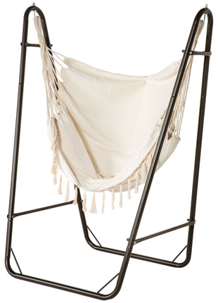 Hammock Chair with U Shape Stand, Hammock Swing Chair with A Side Pocket, Brown & Cream White