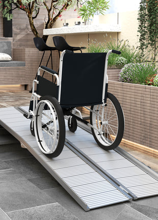 8' Foldable Handicap Ramp for Home, Steps, Doorways, Aluminum Portable Wheelchair Ramp, Textured Threshold Ramp, Silver