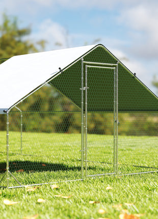 Large Chicken Coop with Waterproof and Anti-UV Cover, Spire Shaped for Outdoor and Yard Farm Use, 33' x 10' x 6.4'
