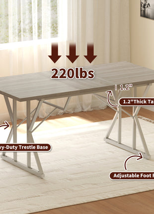 47"-63" Extendable Dining Table for 4-6, Farmhouse Expandable Kitchen Table with Heavy Duty Trestle Base, Gray