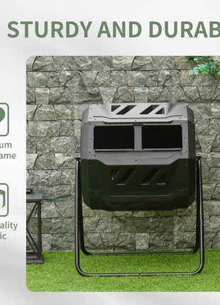Tumbling Compost Bin Outdoor 360° Dual Chamber Rotating Composter 43 Gallon, Black