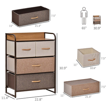 4-Drawer Dresser, 3-Tier Storage Tower with Steel Frame for Bedroom, Nursery Room, Multicolored