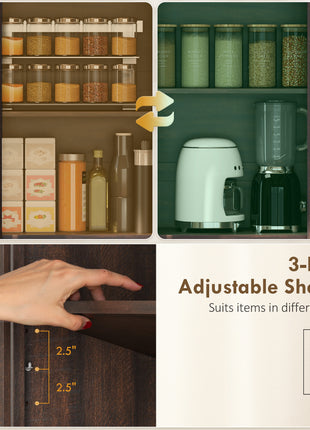 71" Pantry Cabinet, Kitchen Storage Cabinet with Adjustable Shelves, Barn Doors and Drawer for Dining Room, Brown
