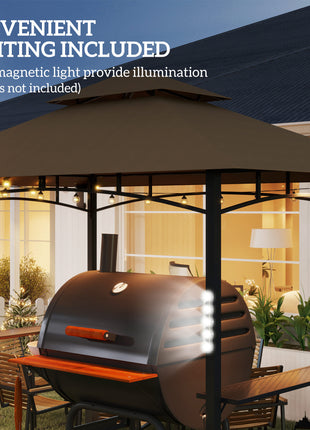 8' x 5' Outdoor Grill Gazebo, Barbecue Gazebo Shelter with LED Light, 2 Side Shelves, Hooks, Bottle Opener, Dark Brown