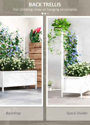 Outdoor Planter Box Galvanized Raised Garden Bed with Trellis for Climbing Vines, 35.4" x 15.7" x 47.2", White