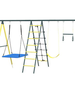Metal Swing Set for Backyard 5 in 1 Design Holds up to 440 lbs. for Ages 3-8, Yellow