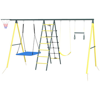 Metal Swing Set for Backyard 5 in 1 Design Holds up to 440 lbs. for Ages 3-8, Yellow