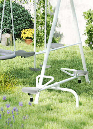 5 in 1 Kids Swing Set for Backyard with Heavy-Duty A-Frame Stand, Saucer Swing, Slide, Seesaw, Glider, Swing Seat, Gray