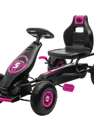 Ergonomic Pedal Go Kart Kids Ride-on Toy with Tough, Wear-Resistant Tread for Boys & Girls, Ages 5-12, Pink