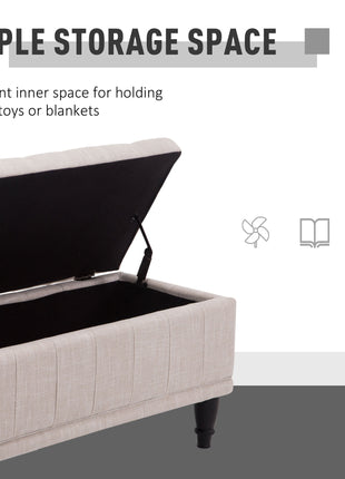 Storage Ottoman, Linen Fabric Button Tufted Storage Bench with Soft Close Lid for Living Room, Entryway or Bedroom, Beige
