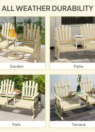 2-Seat Wooden Garden Bench with Table, Umbrella Hole, High Backrest, Armrests for Backyard, Patio, Garden, Natural Wood