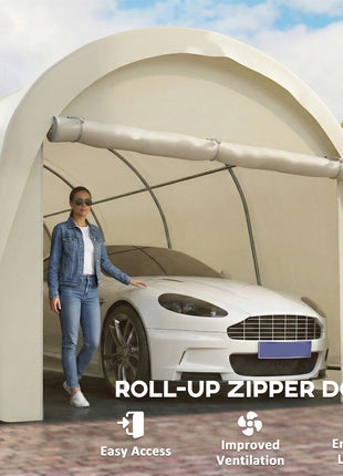 12' x 23.6' Heavy Duty Carport, UPF50+ Portable Garage Car Canopy Tent with Galvanized Frame, Large Door, Beige