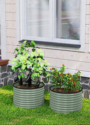 Set of 2 Raised Garden Bed, Metal Planter Box with Safety Edging, Easy-to-assemble Stock Tank, Light Green