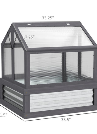 Raised Garden Flower Bed Kit with Greenhouse, Wooden Cold Frame Planter, 35.5" x 31.5" x 36", Gray