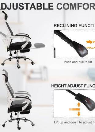 Ergonomic High Back Mesh Office Chair Swivel Reclining Computer Desk Chair with Retractable Footrest, Headrest, Padded Armrest