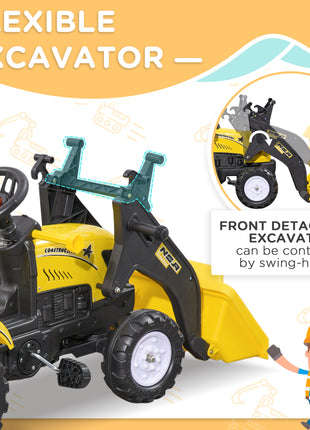 Ride-On Kids Bulldozer/Excavator Toy with Real Working Dirt Bucket, Easy Pedal Controls, 6 Wheels, & Cargo Trailer