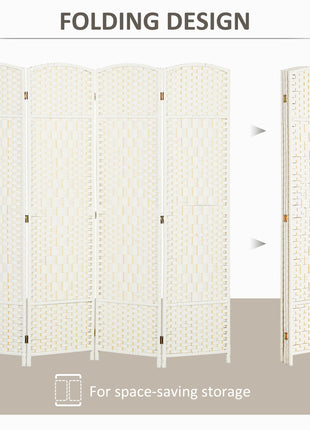 Folding Room Divider Screen 4 Panel 6' Tall Privacy Screen Freestanding Wood Partition for Home Office, White