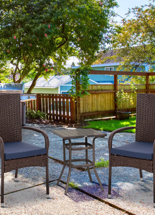 Stackable PE Rattan Outdoor Dining Chairs with Cushion, Patio Wicker Dining Chair with Armrests & Backrest, Blue