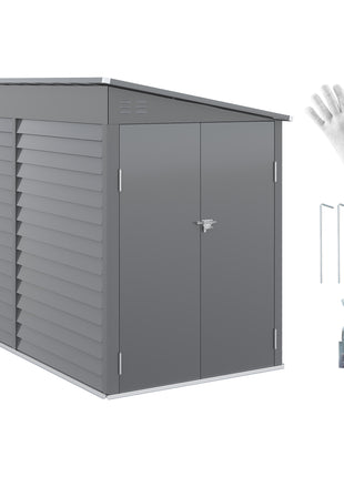 4.6' x 9' Outdoor Storage Shed, Lean to Metal Shed with Foundation Kit, Lockable Doors and Gloves for Patio, Lawn, Gray